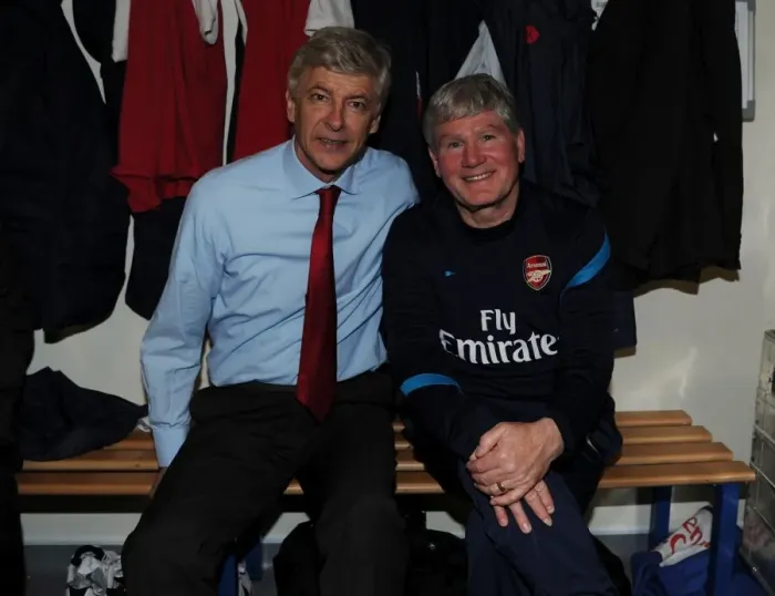 Framed Print : Arsene Wenger and Pat Rice: Post-Match Reunion at The Hawthorns (West Bromwich Albion v Arsenal, 2011-12)