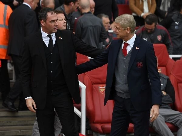 Arsene Wenger and Paul Clement Greet Each Other Before Arsenal v Swansea City, Premier League 2017-18