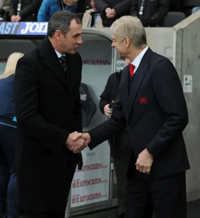 Framed Print : Arsene Wenger and Paul Clement Pre-Match Handshake: Swansea City vs. Arsenal, Premier League 2016-17