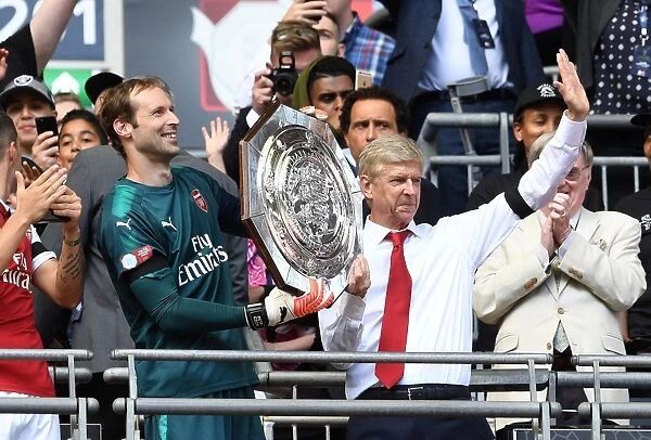 Arsene Wenger and Petr Cech Celebrate Arsenal's FA Community Shield Victory (2017-18)