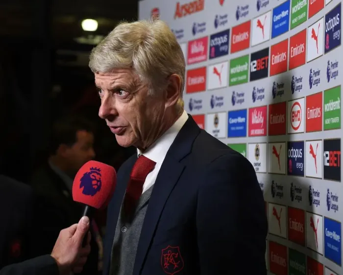 Framed Print : Arsene Wenger - Pre-Match Interview before Arsenal vs Burnley (Premier League 2017-18)