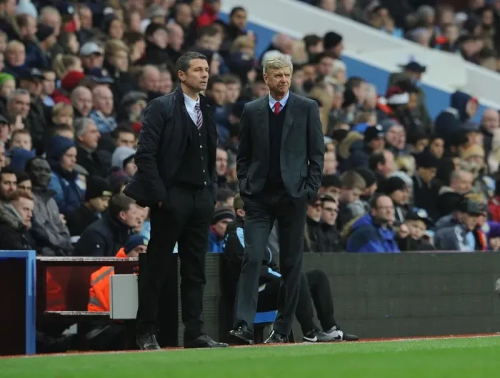 Framed Print : Arsene Wenger and Remi Garde: Pre-Match Encounter, Aston Villa vs. Arsenal, Premier League 2015-16