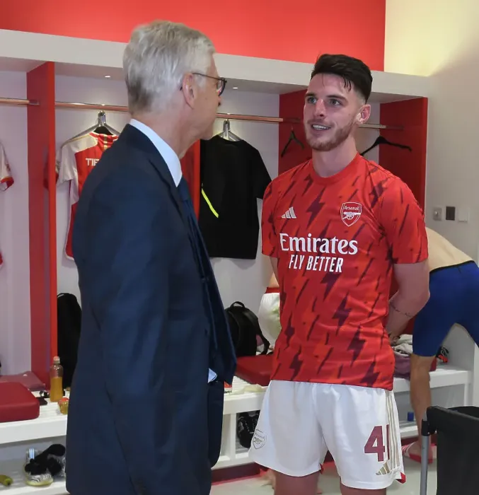 Framed Print : Arsene Wenger Reunites with Declan Rice at Arsenal's Emirates Cup 2023 Framed Print : Arsene Wenger Reunites with Declan Rice at Arsenal's Emirates Cup 2023