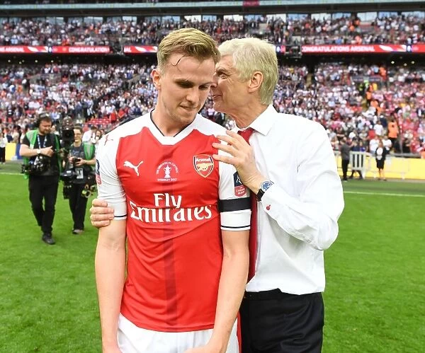 Arsene Wenger and Rob Holding Celebrate Arsenal's FA Cup Victory over Chelsea
