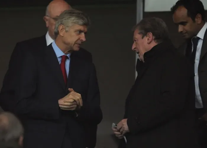 Framed Print : Arsene Wenger and Roy Hodgson Pre-Match Chat: Arsenal FC vs. FC Schalke 04, UEFA Champions League (2012)