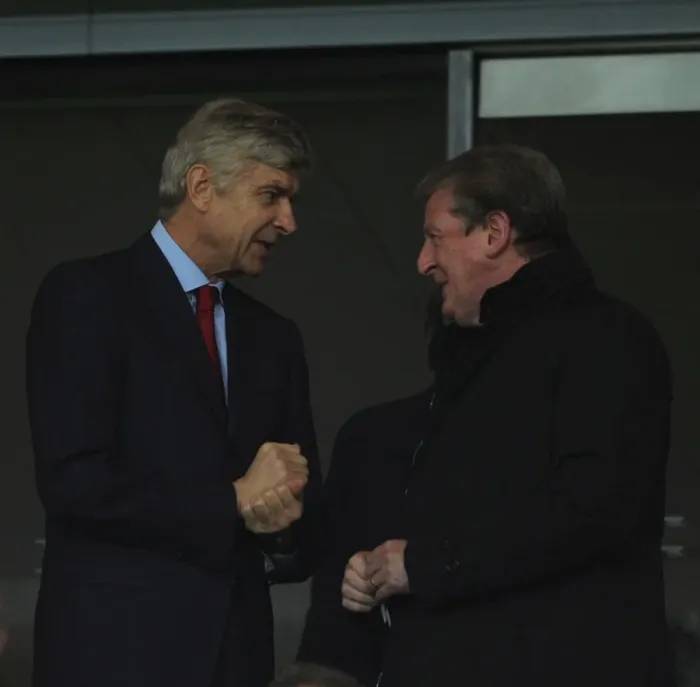 Framed Print : Arsene Wenger and Roy Hodgson: Pre-Match Conversation, Arsenal FC vs. FC Schalke 04, UEFA Champions League, 2012