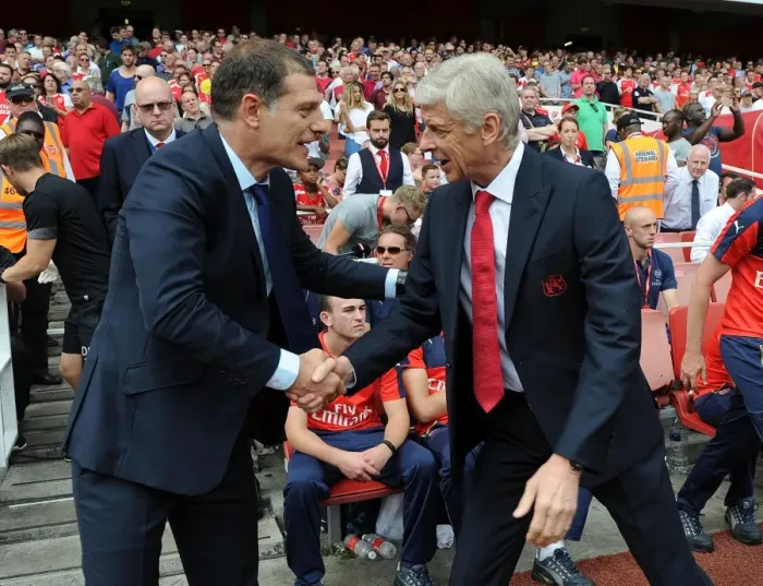 Framed Print : Arsene Wenger and Slaven Bilic: Pre-Match Handshake Between Arsenal and West Ham United Managers, 2015-16 Premier League