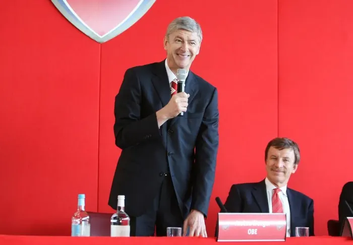 Framed Print : Arsene Wenger and Stan Kroenke at Arsenal AGM, 2008 - Emirates Stadium