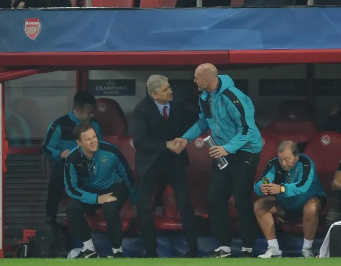 Framed Print : Arsene Wenger and Steve Bould: United at the Final Whistle - Arsenal's Champions League Showdown with Olympiacos (December 2015) Framed Print : Arsene Wenger and Steve Bould: United at the Final Whistle - Arsenal's Champions League Showdown with Olympiacos (December 2015)