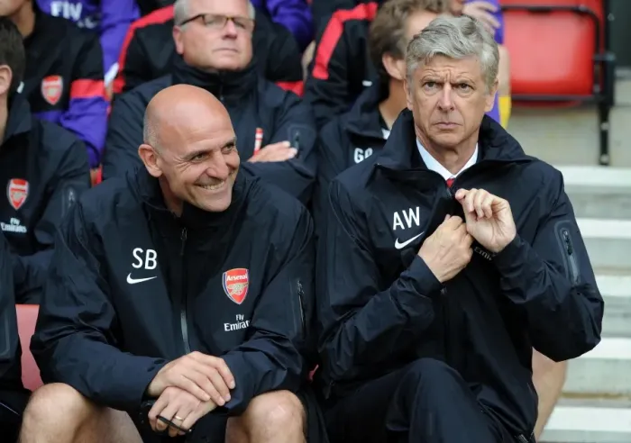 Framed Print : Arsene Wenger and Steve Bould at 2012-13 Southampton Pre-Season: Markus Liebherr Memorial Cup