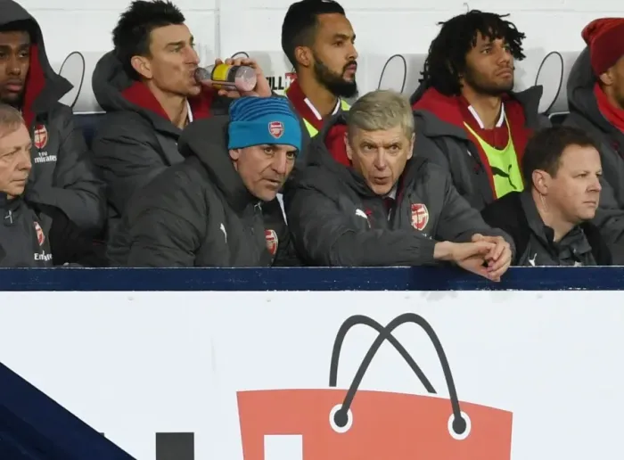 Framed Print : Arsene Wenger and Steve Bould Before Arsenal's Clash with West Bromwich Albion (2017-18)