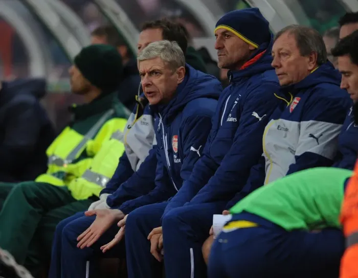 Framed Print : Arsene Wenger and Steve Bould: Focused at the Britannia Stadium (Stoke City v Arsenal, 2014-15) Framed Print : Arsene Wenger and Steve Bould: Focused at the Britannia Stadium (Stoke City v Arsenal, 2014-15)