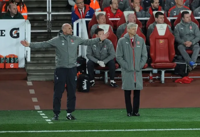 Framed Print : Arsene Wenger and Steve Bould: Focused at the Emirates - Arsenal v West Ham United, Premier League Framed Print : Arsene Wenger and Steve Bould: Focused at the Emirates - Arsenal v West Ham United, Premier League