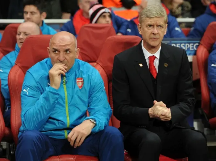 Framed Print : Arsene Wenger and Steve Bould: Focused United Before Arsenal's Champions League Clash (Arsenal v Anderlecht, 2014 / 15) Framed Print : Arsene Wenger and Steve Bould: Focused United Before Arsenal's Champions League Clash (Arsenal v Anderlecht, 2014 / 15)