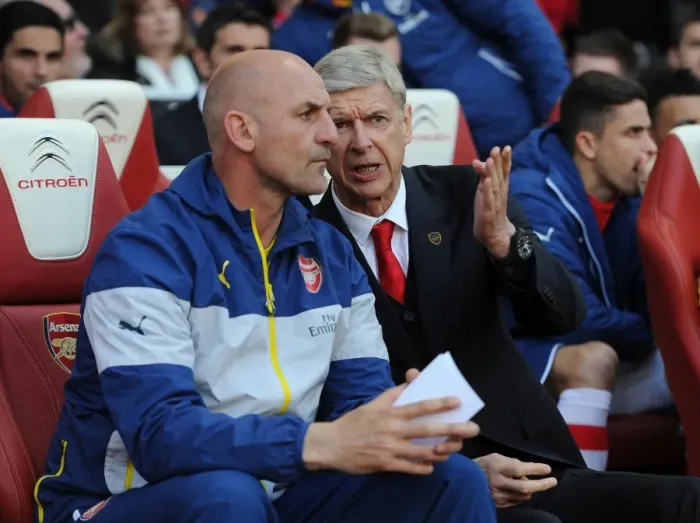 Framed Print : Arsene Wenger and Steve Bould: Pre-Match Strategies (Arsenal vs Sunderland, 2015) Framed Print : Arsene Wenger and Steve Bould: Pre-Match Strategies (Arsenal vs Sunderland, 2015)