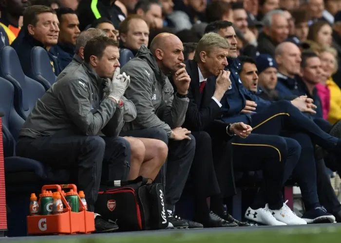 Framed Print : Arsene Wenger and His Team: Arsenal's Triumvirate at White Hart Lane (Tottenham Hotspur v Arsenal 2016-17)