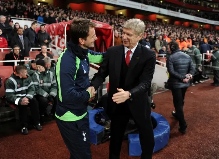 Framed Print : Arsene Wenger and Tim Sherwood: Pre-Match Handshake at the FA Cup Third Round between Arsenal and Tottenham, 2014