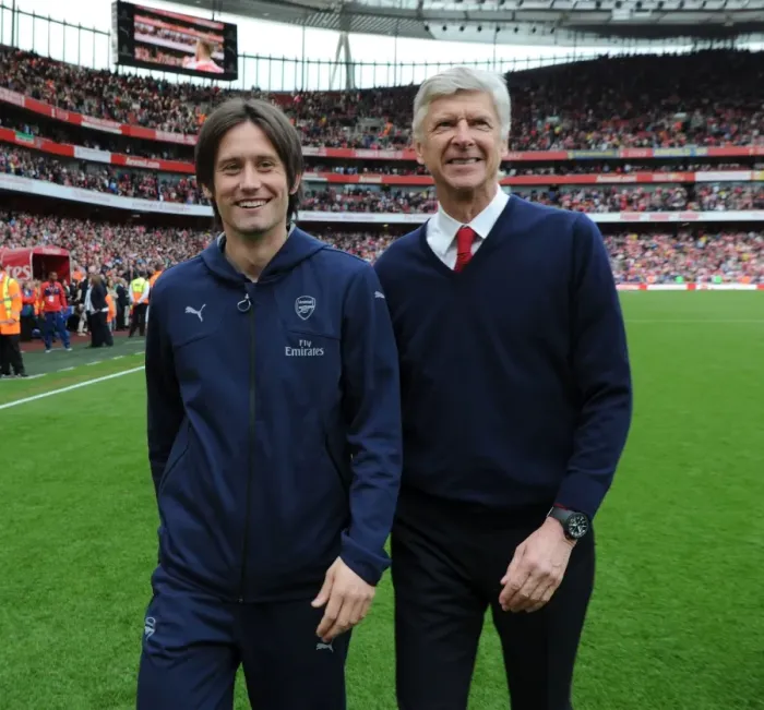 Framed Print : Arsene Wenger and Tomas Rosicky: A Heartfelt Moment after Arsenal's Victory over Aston Villa (2015-16)