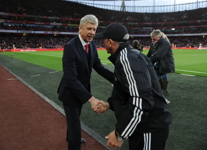 Framed Print : Arsene Wenger and Tony Pulis: A Pre-Match Handshake at the Emirates Stadium (2015-16)