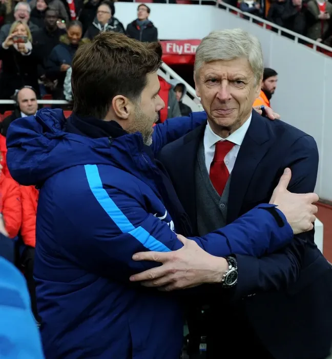 Framed Print : Arsene Wenger vs Mauricio Pochettino: Pre-Match Showdown at Arsenal v Tottenham Hotspur, Premier League 2017-18