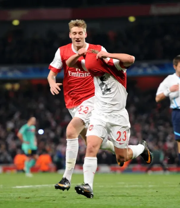Framed Print : Arshavin and Bendtner: Unforgettable Moment as Arsenal Takes a 2-1 Lead Over Barcelona in the Champions League