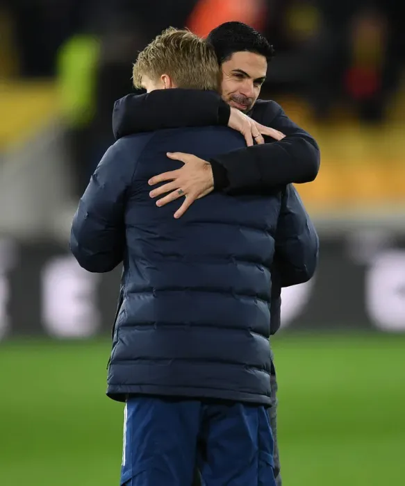 Framed Print : Arteta and Odegaard: Celebrating Arsenal's Win over Wolverhampton Framed Print : Arteta and Odegaard: Celebrating Arsenal's Win over Wolverhampton