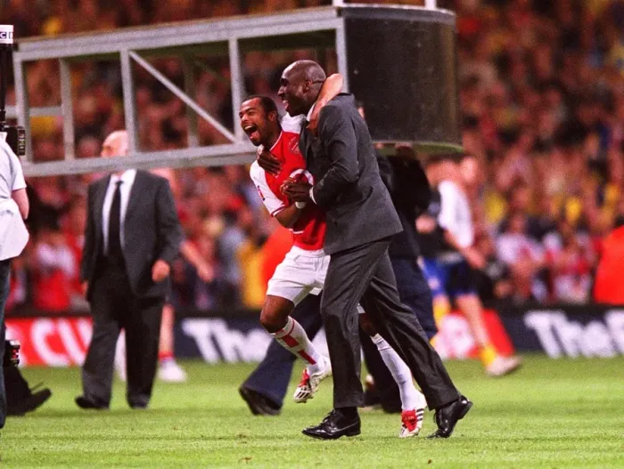 Framed Print : Ashley Cole and Sol Campbell (Arsenal) celebrate at the end of the match Framed Print : Ashley Cole and Sol Campbell (Arsenal) celebrate at the end of the match
