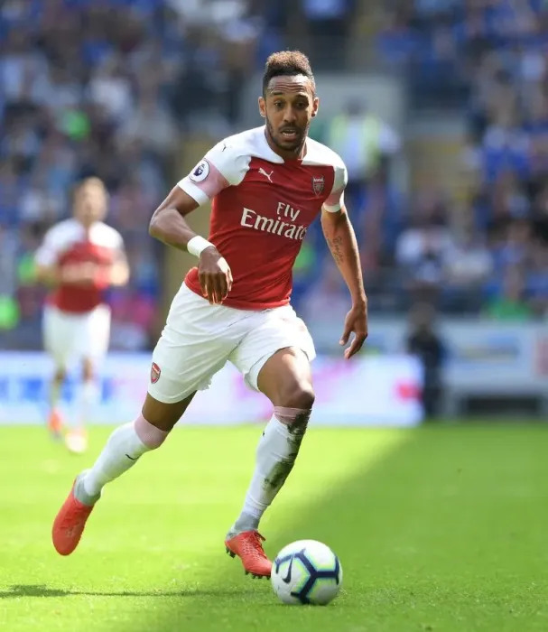 Framed Print : Aubameyang in Action: Arsenal's Star Forward vs. Cardiff City, Premier League 2018-19