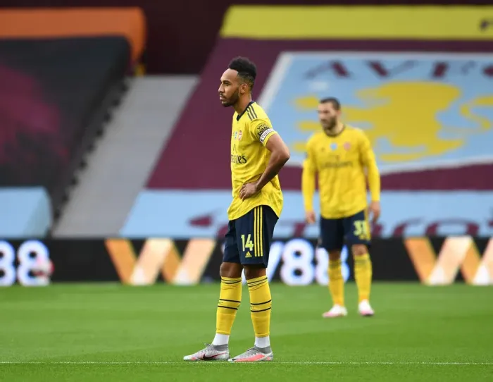 Framed Print : Aubameyang in Action: Aston Villa vs. Arsenal, Premier League 2019-2020