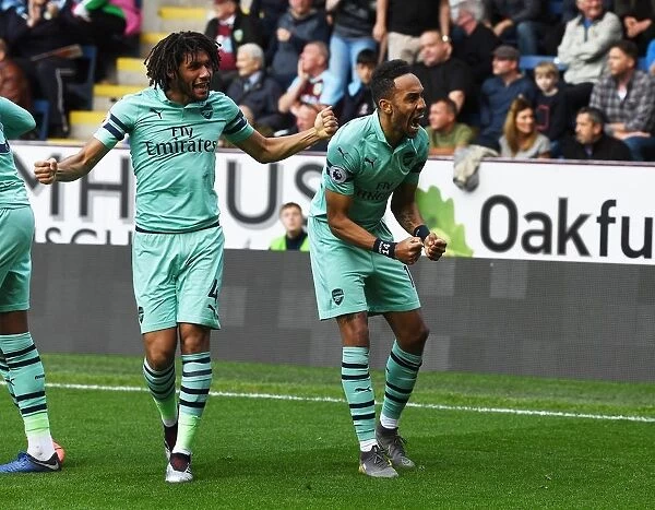 Aubameyang and Elneny Celebrate Arsenal's First Goal Against Burnley (2018-19)