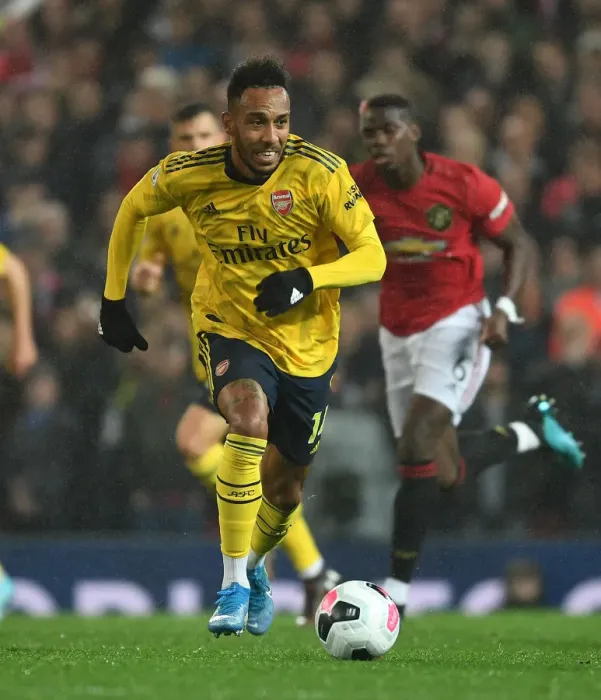 Framed Print : Aubameyang Faces Off Against Manchester United in Premier League Clash Framed Print : Aubameyang Faces Off Against Manchester United in Premier League Clash