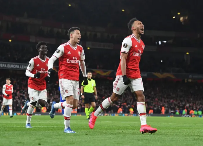 Framed Print : Aubameyang and Martinelli's Thrilling Europa League Goal Celebration for Arsenal Framed Print : Aubameyang and Martinelli's Thrilling Europa League Goal Celebration for Arsenal