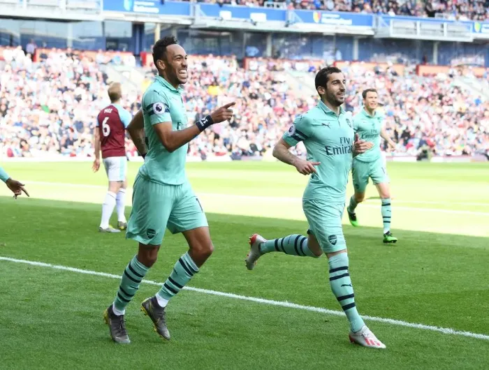 Framed Print : Aubameyang and Mkhitaryan Celebrate Arsenal's Goals Against Burnley (2018-19) Framed Print : Aubameyang and Mkhitaryan Celebrate Arsenal's Goals Against Burnley (2018-19)