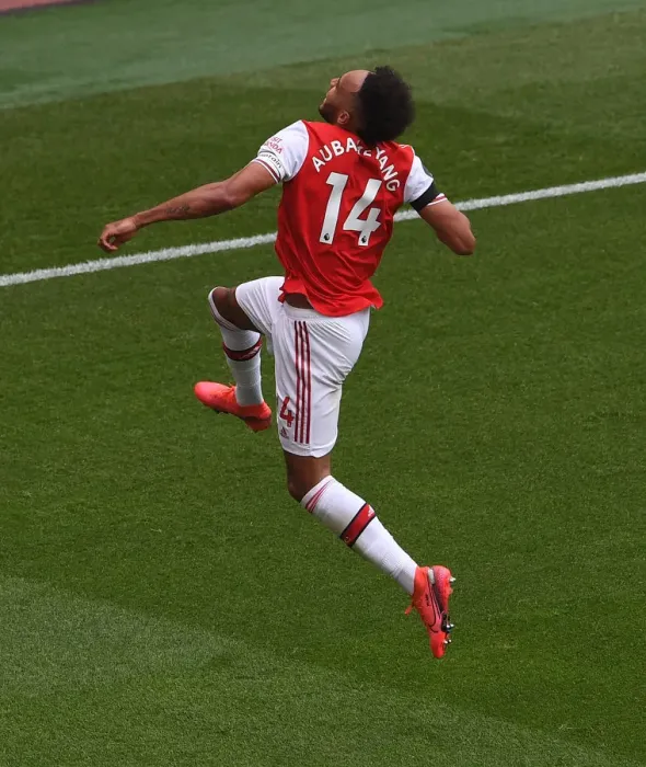 Framed Print : Aubameyang Nets First Goal: Arsenal vs. Norwich City (2019-20 Premier League)