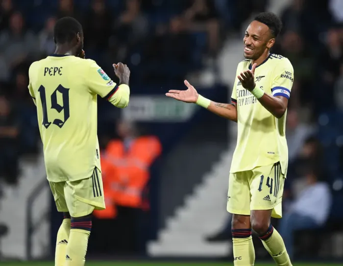 Framed Print : Aubameyang and Pepe's Brilliant Goals: Arsenal Cruise Past West Brom in Carabao Cup
