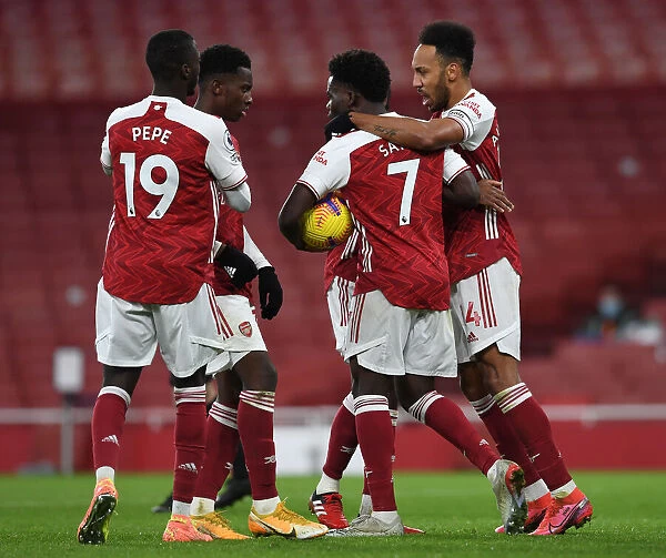 Aubameyang and Saka Celebrate Arsenal's Goal: Arsenal v Southampton, 2020-21 Premier League