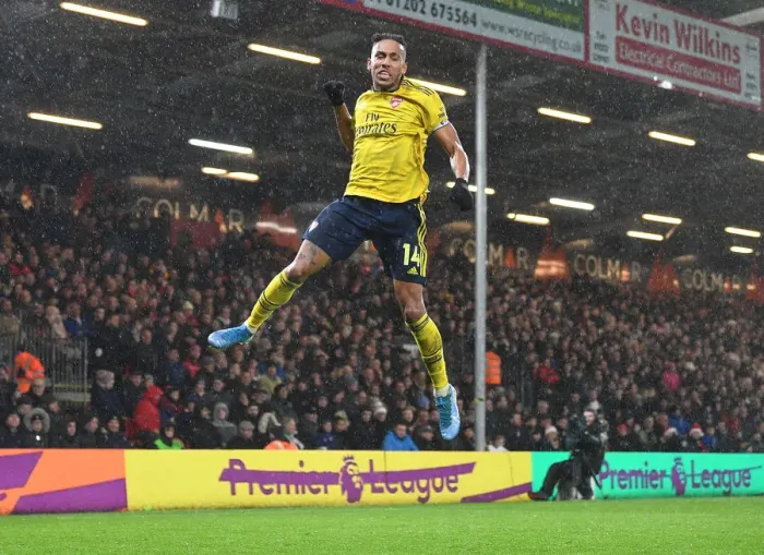 Framed Print : Aubameyang Scores: Arsenal Triumphs Over AFC Bournemouth in Premier League Clash