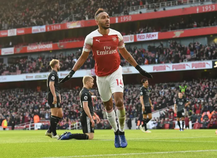 Framed Print : Aubameyang Scores Arsenal's Second Goal vs. Burnley (2018-19)