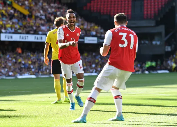 Framed Print : Aubameyang Scores: Arsenal's Victory at Watford, September 2019