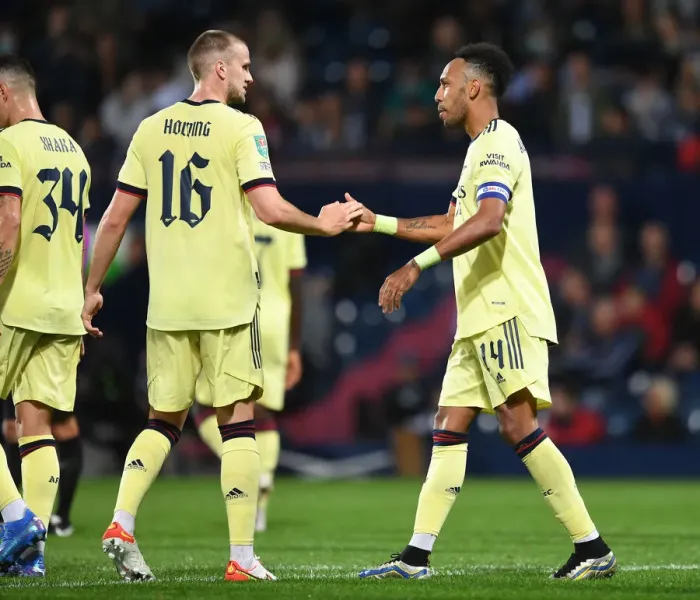 Framed Print : Aubameyang Scores Brace: Arsenal Overpower West Brom in Carabao Cup