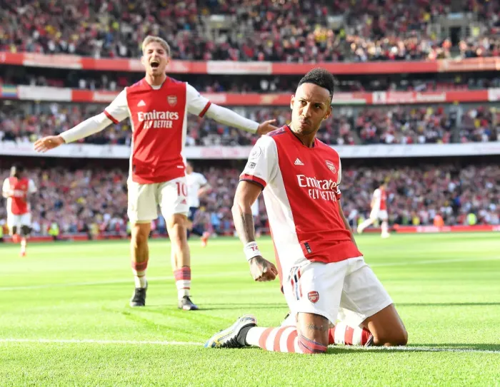 Framed Print : Aubameyang Scores Brace: Arsenal vs. Tottenham, Premier League 2021-22 Framed Print : Aubameyang Scores Brace: Arsenal vs. Tottenham, Premier League 2021-22