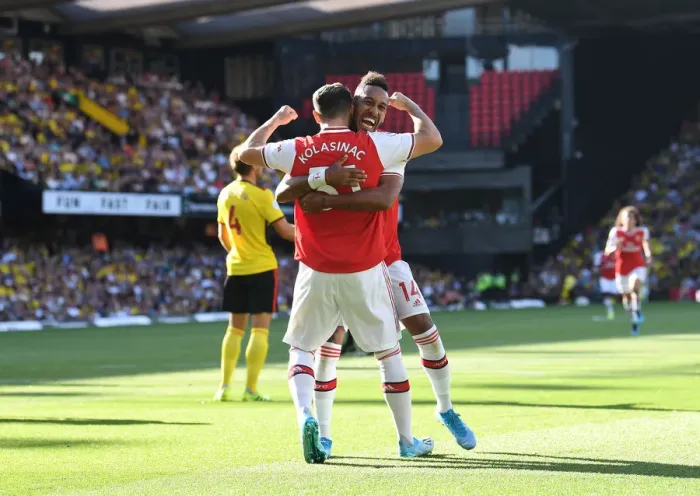 Framed Print : Aubameyang Scores First Goal: Watford vs. Arsenal, Premier League 2019-20 Framed Print : Aubameyang Scores First Goal: Watford vs. Arsenal, Premier League 2019-20