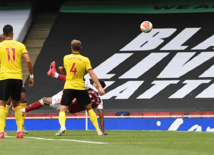 Framed Print : Aubameyang Scores Hat-trick: Arsenal vs. Watford (2019-20) Framed Print : Aubameyang Scores Hat-trick: Arsenal vs. Watford (2019-20)