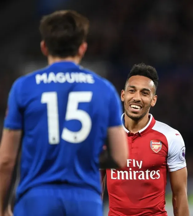 Framed Print : Aubameyang Shines: Arsenal's Star Forward Scores Against Leicester City (2017-18)