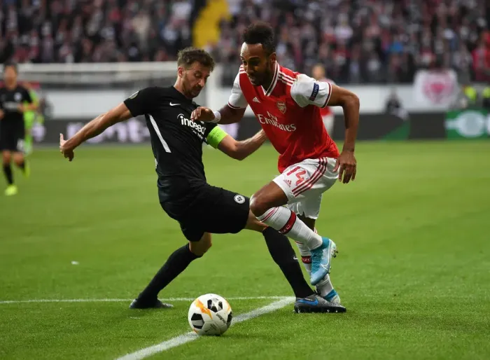 Framed Print : Aubameyang vs. Abraham: Intense Face-Off in Europa League Clash between Arsenal and Eintracht Frankfurt (2019-20) Framed Print : Aubameyang vs. Abraham: Intense Face-Off in Europa League Clash between Arsenal and Eintracht Frankfurt (2019-20)