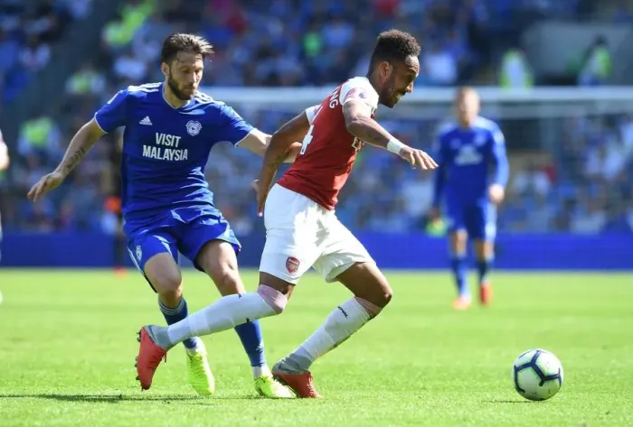 Framed Print : Aubameyang vs. Arter: Clash in the Premier League - Cardiff City vs. Arsenal FC (2018-19)