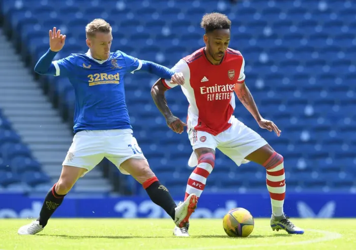 Framed Print : Aubameyang vs. Davis: Rangers vs. Arsenal Pre-Season Clash at Ibrox Stadium Framed Print : Aubameyang vs. Davis: Rangers vs. Arsenal Pre-Season Clash at Ibrox Stadium