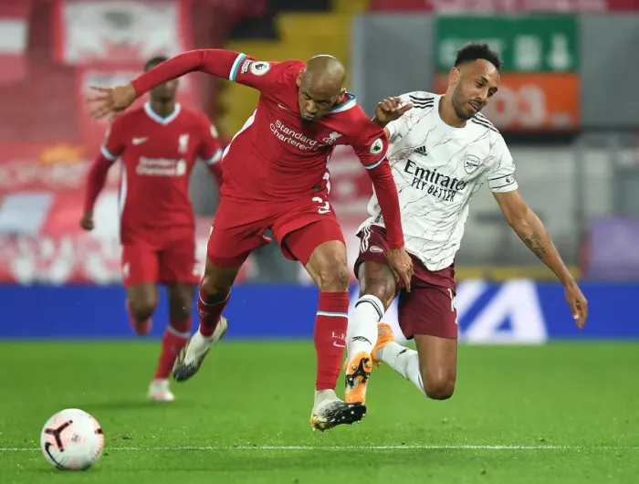 Framed Print : Aubameyang vs. Fabinho: A Riveting Rivalry Unfolds in Empty Anfield - Liverpool vs. Arsenal (2020-21 Premier League)