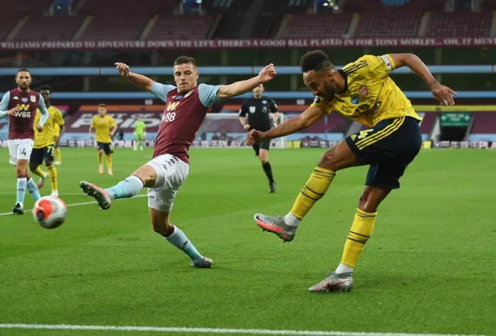 Framed Print : Aubameyang vs. Guilbert: A Premier League Wings Clash at Villa Park Framed Print : Aubameyang vs. Guilbert: A Premier League Wings Clash at Villa Park