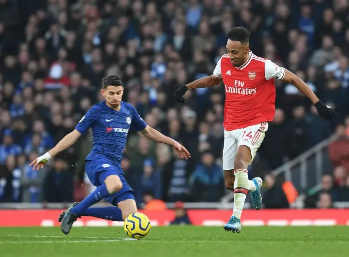 Framed Print : Aubameyang vs. Jorginho: A Premier League Rivalry Ignites - Arsenal vs. Chelsea Showdown